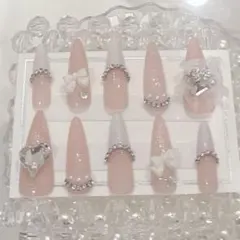 ネイルチップ　ちゅるん　ピンク　スナ系　ワンホン　フレンチガーリー 推しネイル