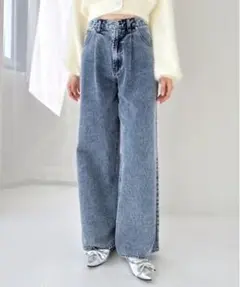 Heather ハイウエストデニムワイドパンツ ケミカルウォッシュ