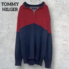 TOMMY HILGER ロゴ　刺繍　ハーフジップ　ニット　古着