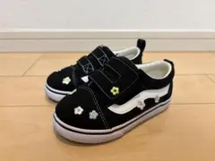 VANS 花刺繍 ブラック スリッポン　16cm