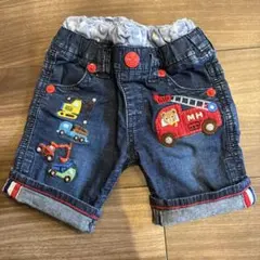 デニムショートパンツ 車両 刺繍 豪華 ミキハウス 美品 80センチ