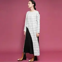 OSMOSIS loaf オズモーシス　プリーツチェックワンピース　ホワイト