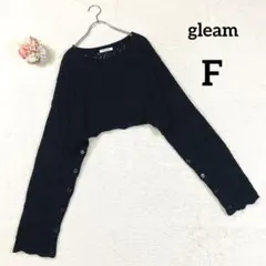 美品✨【グリーム】長袖カーディガン (Ｆ) 黒 透かし編み 袖ボタン ショート丈