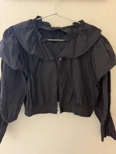 w closet フリル付きブラックカーディガン