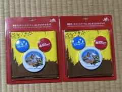 2つセット　ディズニー　JAL 缶バッジ　バンダナ