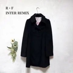 R・F INTER REMIX アンゴラ混コート　花柄裏地　リボン　ブラック　Ｍのサムネイル