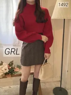 1492 GRL グレイル モックネックボリュームスリーブニットトップス