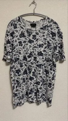 ZARA 花柄 半袖Tシャツ ホワイト/ネイビー