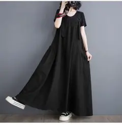 り*^様 新品】ロングワンピース ゆったり ブラック ゆるダボ オールシーズン