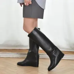 ALPHA CUBICアルファキュービック 本革 インヒール ワイドロングブーツ