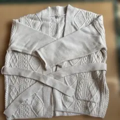 Samansa Mos2 アイボリー ケーブル編み カーディガン F