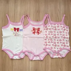 ベビー肌着 3枚セット 90cm 女の子 ピンク リボン　ロンパース
