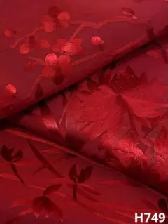 蘇州刺繍 手刺繍 袋帯 梅 竹笹 正絹 茜色 H749