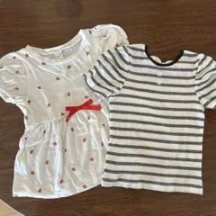 いちご柄　ストライプ　Tシャツ　2枚セット 90 アプレレクール　保育園着