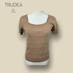 1352 【TRUDEA】　半袖　ニット　薄手　スクエアネック　L　オフィス
