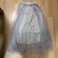 【W closet】チュールレイヤード フレアロングスカート グレー