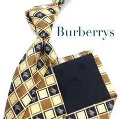 【美品】Burberrys ネクタイ ホースロゴ イエロー 小紋柄 チェック柄