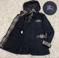 バーバリーブラックレーベルM65ミリタリージャケット　襟ワイヤー入　黒麻　春