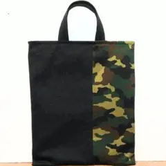縦型レッスンバッグ　A4　入園　入学　習い事　迷彩　緑　カモフラージュ　黒のサムネイル