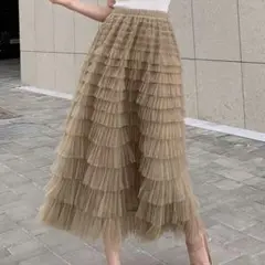 SHEIN DAZY メッシュスカートレイヤード カーキ