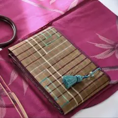 リバーシブル半幅帯 アンティーク紬×銘仙