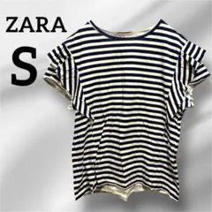 美品 ZARA TRAFALUC トップス S ストライプ 半袖Tシャツ 白 紺
