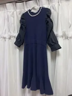 ネイビー 紺色 ニット 7分丈 ワンピース 31 Sons de mode