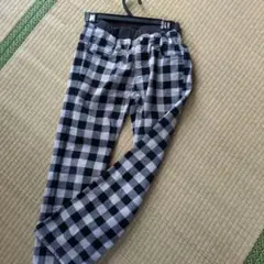 チェック柄ロングパンツ 黒白
