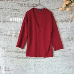 【KEITH】 ラインストーンカーディガン L 赤 七分袖のサムネイル