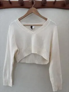 H&M アイボリー Vネック クロップドニット L 春服