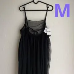 新品しまむら gleeful ムジチュールキャミワンピースm 中黒 ロングワンピ