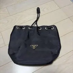 PRADA 巾着バッグ ナイロン ブラック ノベルティー