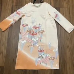 着物　素人リメイク　ワンピース　訪問着　オレンジベージュ　七五三　フォーマル