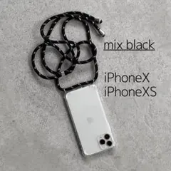 ▽ショルダー ストラップ ボディフォンケース iPhoneX XS 柄 黒 美品