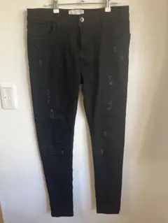 Avid Jeans ブラックスキニーパンツ ダメージ加工 ストレッチ LL