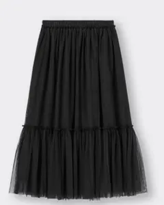 新品タグ付き☆GU チュールティアードミディスカート ブラック