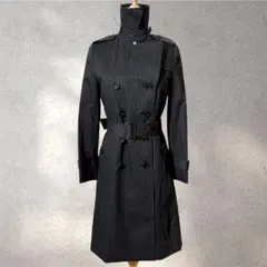 【極美品✨コムサデモード】7/トレンチコート/ストライプ柄/黒/コンサバ/長袖