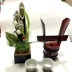 お買い得‼️レトロな「寿」酒樽と門松盃2個オマケ付☆新品☆
