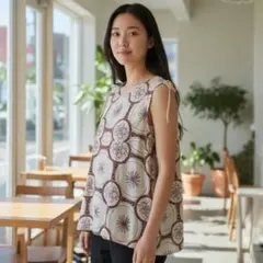 AS KNOW AS de base 総柄ノースリーブチュニック M 日本製