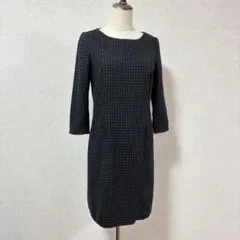 green label relaxing/グレー チェック七分袖 膝丈ワンピース