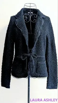 LAURA ASHLEY　モヘヤ混　ニットジャケット　縁どりレース付きジャケット