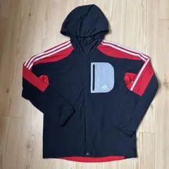 adidas フード付きジャンパー　黒/赤　ウインドブレーカー　160