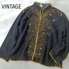 上質 1点物 アンティーク ビーズ刺繍 モヘアウール ブルゾン ヴィンテージ L