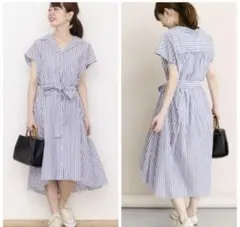 【アーバンリサーチ】ストライプ 半袖 シャツワンピース Aライン