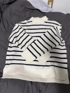 ストライプ ニットセーター 長袖 ホワイト・ネイビー