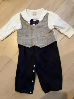 petit main チェック柄ベスト付きロンパース