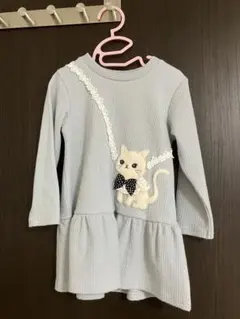 ピューピルハウス　秋冬服セット　ネコ　猫　ワンピース　水色　100　アイスのサムネイル