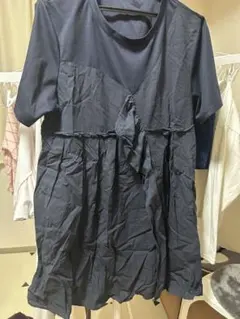 ワンピース　ネイビー 半袖ワンピース リボンデザイン