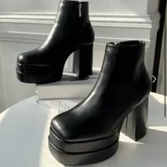 moment+ ダブルストームスクエアトゥショートブーツ 厚底ショートブーツ