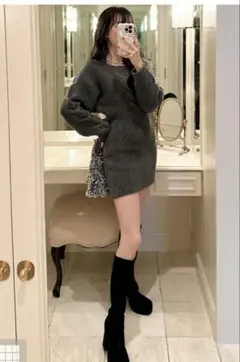 グレイル　GRL ケーブル編みニットバックリボンワンピース[an1493]